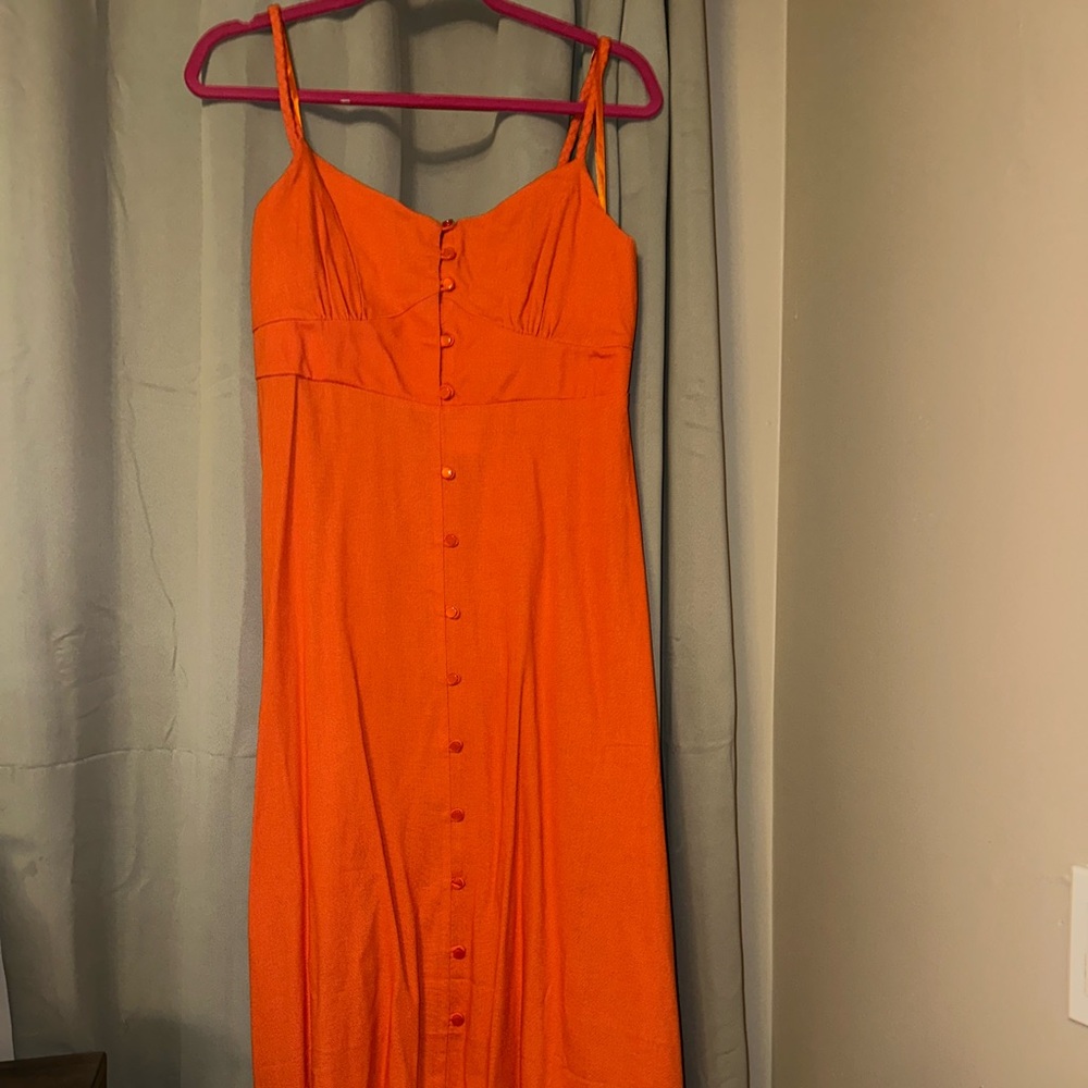 Monteau Orange Linen Blend Dress